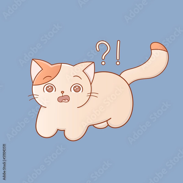 Fototapeta Open-eyed, shocked cat vector illustration, emotional wondering cat
