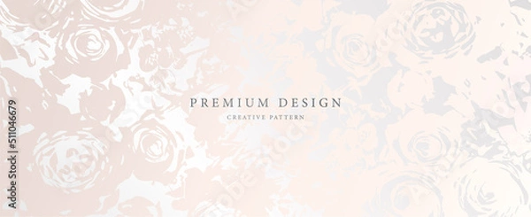 Fototapeta Flower background design with abstract pink rose pattern. Elegant vector horizontal template for wedding invite, spa voucher template, flyer, gift certificate