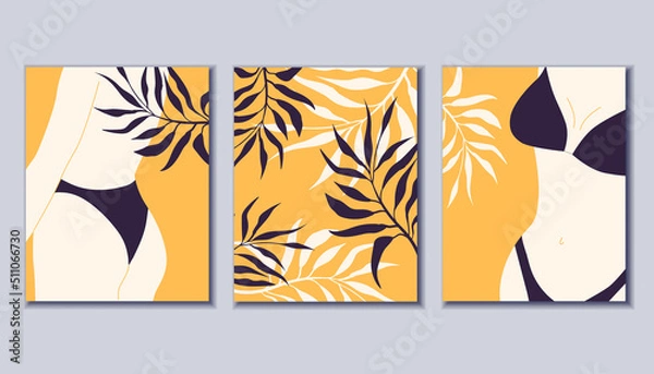 Fototapeta Bright summer posters. Woman in a bathing suit. Minimalism. Vector illustration.