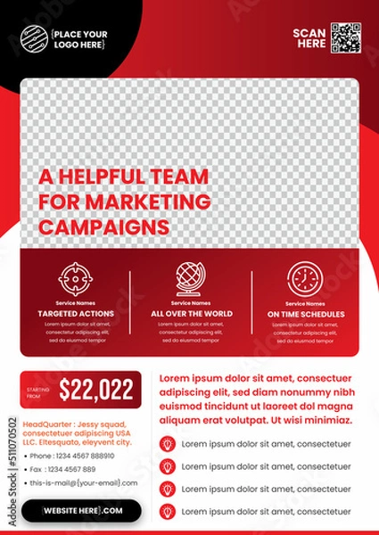 Fototapeta a4 flyer template, modern template, in red color, and modern design, perfect for creative professional business	 Style 2