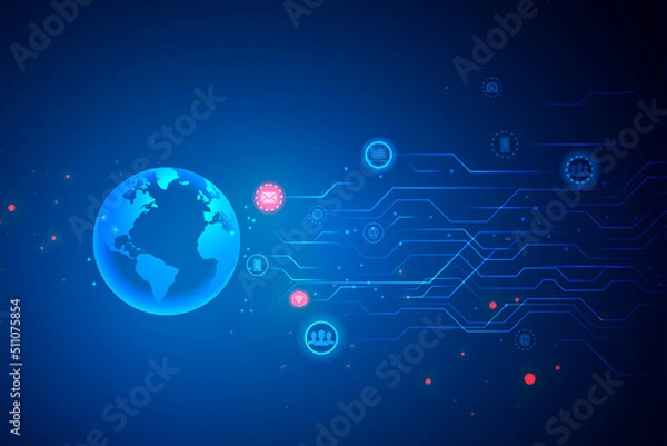 Obraz The modern world with wireless network connection with the fastest internet communication, technology covering the world, email communication, wireless global network connection with wifi, and email