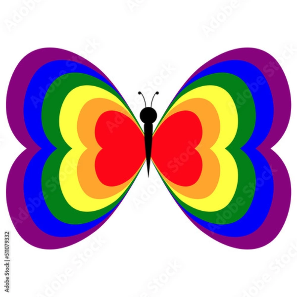 Fototapeta Butterfly with rainbow heart wings on white background