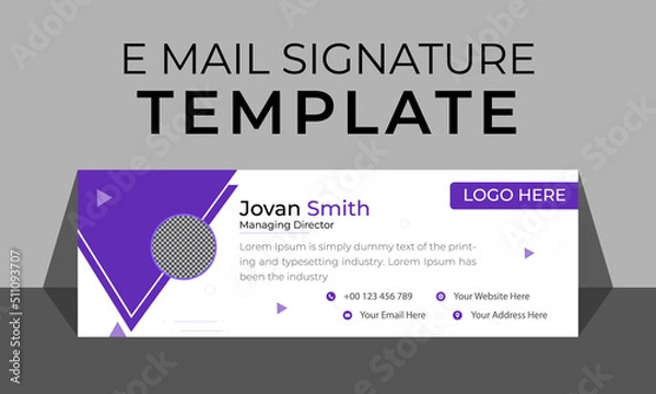 Fototapeta Modern creative business and corporate email signature with an author photo place with white background, unique vector design template.