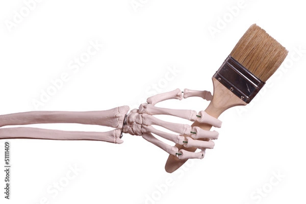 Obraz skeleton hand holding paint brush