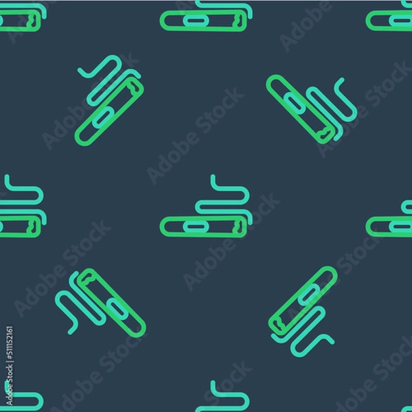Fototapeta Line Cigar icon isolated seamless pattern on blue background. Vector
