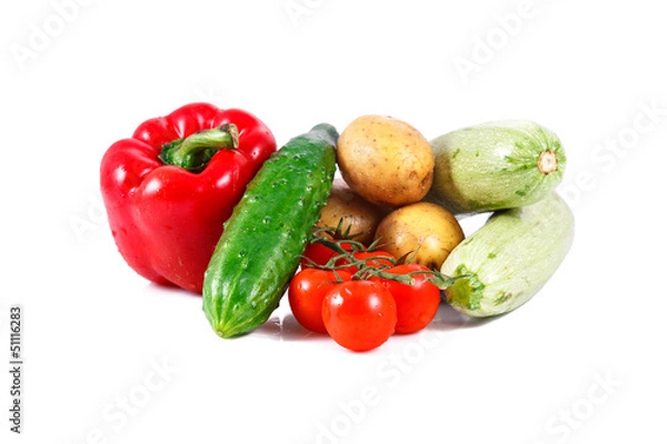 Fototapeta a group of fresh vegetables isolated over white background