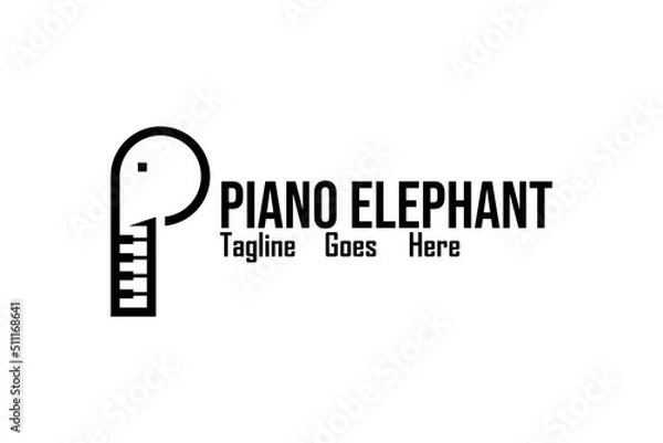 Fototapeta Vector logo element with piano and elephant musical instrument illustration with initials P.
Usable for music studio and concert logo