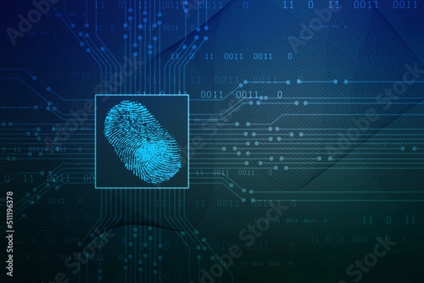 Fototapeta Abstract security system concept with fingerprint on technology background, Fingerprint Scanning Identification System. Biometric Authorization and Business Security Concept