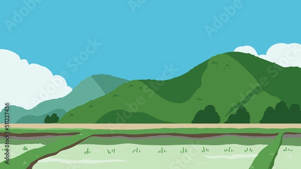 Obraz 田んぼと山　青空