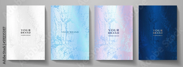 Fototapeta Premium elegant cover design set. Luxury fashionable background with abstract digital marble pattern in silver, blue color. Elite vector template for menu, brochure, flyer layout, presentation