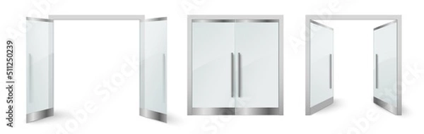 Obraz Closed and opened glass door realistic vector set