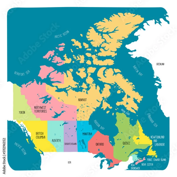 Fototapeta Hand drawn vector map of Canada. Sketch illustration with provinces and territories