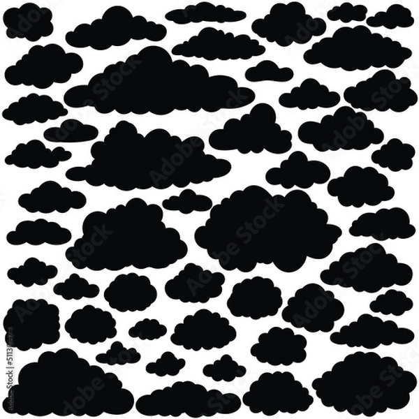 Fototapeta Set of black silhouette clouds in a cute cartoon style