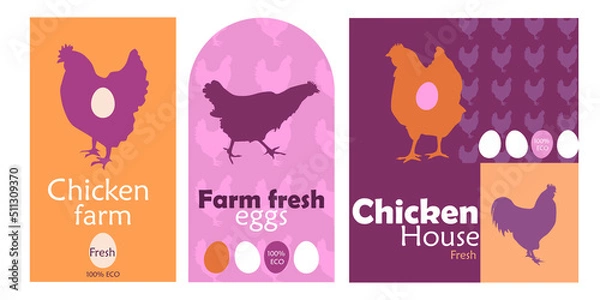 Fototapeta Branding  identity for Chicken product. Different design for label, logo, brand colors. Chicken house Brand hen. Vector graphic design elements. 