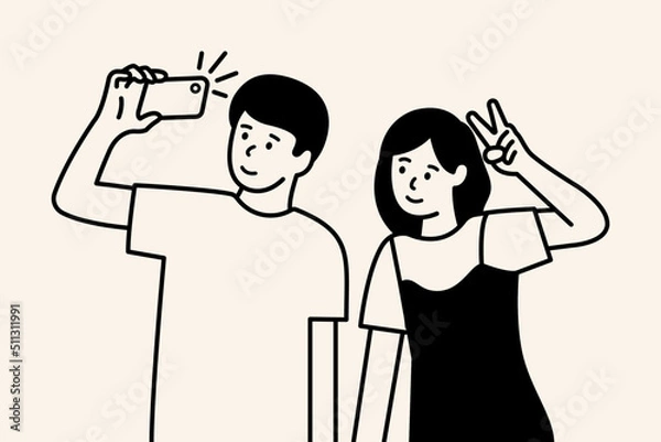 Obraz people are taking a selfie with smart phone
