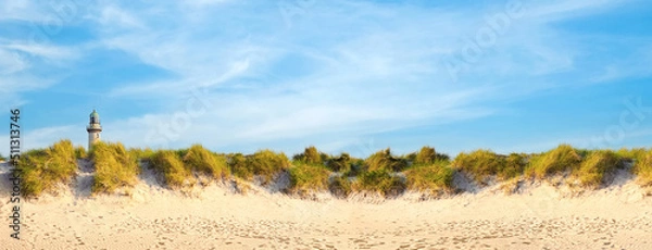 Obraz Banner of lighthouse in Warnemuende Rostock. Germany baltic sea vacation.