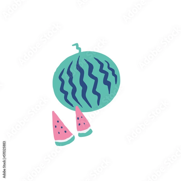 Obraz 夏の風物詩　丸々スイカと切りスイカのベクターイラスト素材