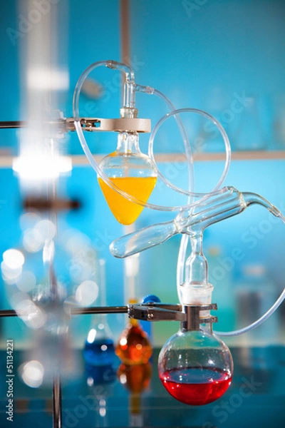 Obraz glass laboratory apparatus with liquid samples