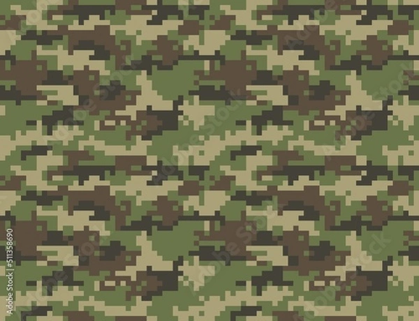 Fototapeta Green pixel camo, military texture, seamless vector background. Disguise