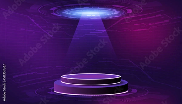 Fototapeta Hologram podium.futuristic circle purple vector HUD.UI Podium.Modern technology.Gaming.