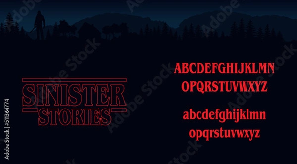 Fototapeta Halloween lettering, Sinister Stories Alphabet, Retro 80's letters, Horror Style ABC, Scary Movie Title