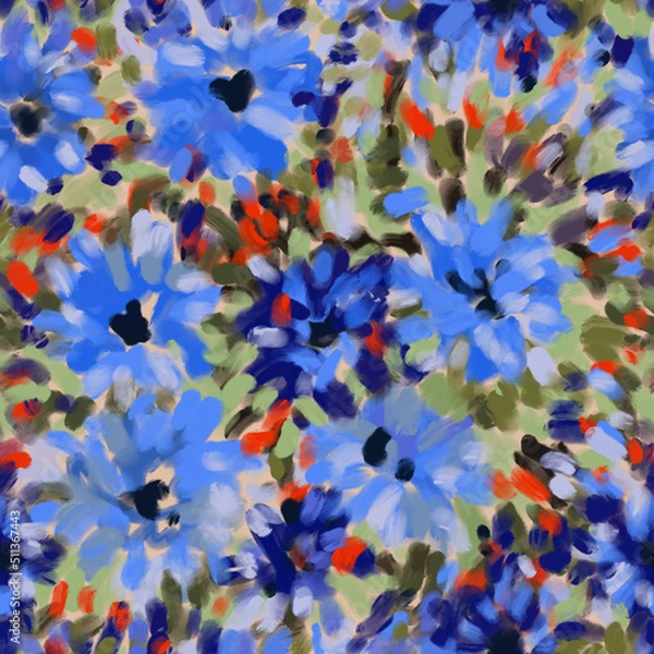 Fototapeta Seamless bright floral patterns made in the style of impressionism. multicolor free strokes hand-drawn expressive. Juicy bright fashionable summer trend. Gorgeous bright flowers painted by hand