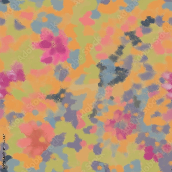 Fototapeta Seamless bright floral patterns made in the style of impressionism. multicolor free strokes hand-drawn expressive. Juicy bright fashionable summer trend. Gorgeous bright flowers painted by hand