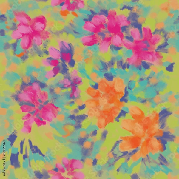 Fototapeta Seamless bright floral patterns made in the style of impressionism. multicolor free strokes hand-drawn expressive. Juicy bright fashionable summer trend. Gorgeous bright flowers painted by hand