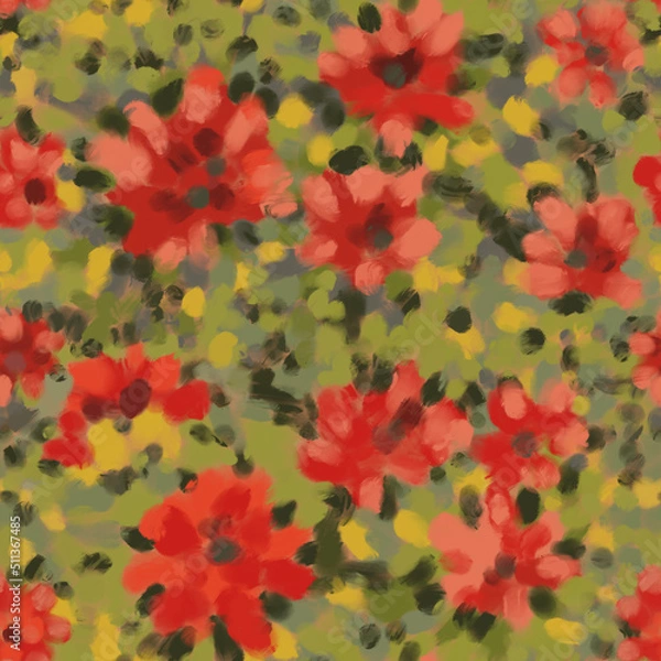 Fototapeta Seamless bright floral patterns made in the style of impressionism. multicolor free strokes hand-drawn expressive. Juicy bright fashionable summer trend. Gorgeous bright flowers painted by hand