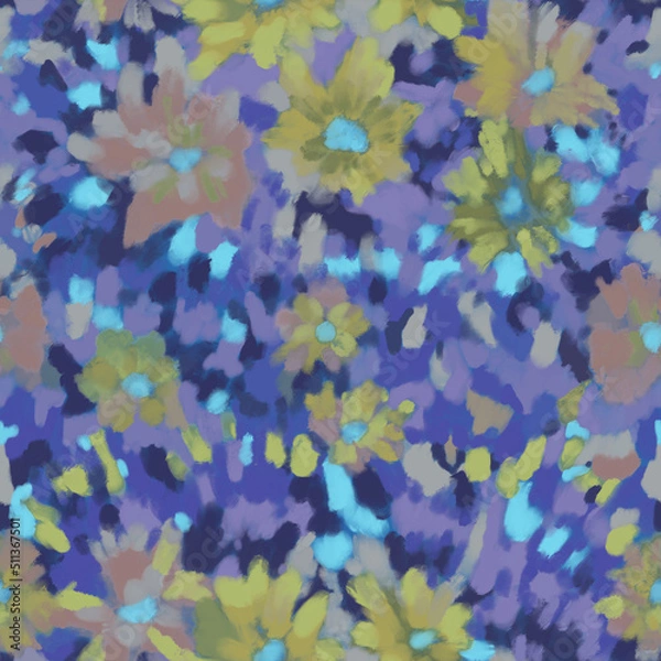 Fototapeta Seamless bright floral patterns made in the style of impressionism. multicolor free strokes hand-drawn expressive. Juicy bright fashionable summer trend. Gorgeous bright flowers painted by hand