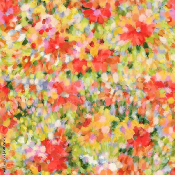 Fototapeta Seamless bright floral patterns made in the style of impressionism. multicolor free strokes hand-drawn expressive. Juicy bright fashionable summer trend. Gorgeous bright flowers painted by hand