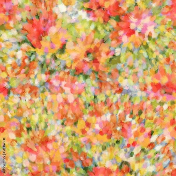 Fototapeta Seamless bright floral patterns made in the style of impressionism. multicolor free strokes hand-drawn expressive. Juicy bright fashionable summer trend. Gorgeous bright flowers painted by hand
