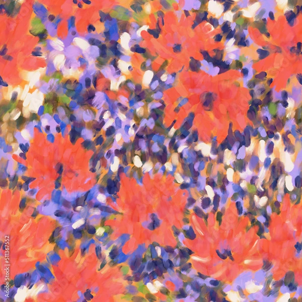 Fototapeta Seamless bright floral patterns made in the style of impressionism. multicolor free strokes hand-drawn expressive. Juicy bright fashionable summer trend. Gorgeous bright flowers painted by hand