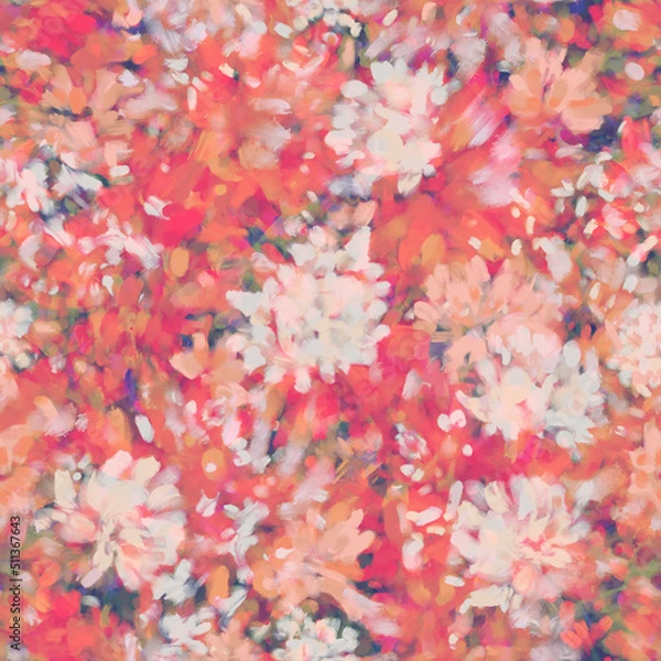 Fototapeta Seamless bright floral patterns made in the style of impressionism. multicolor free strokes hand-drawn expressive. Juicy bright fashionable summer trend. Gorgeous bright flowers painted by hand