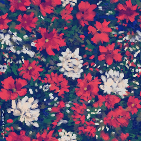 Fototapeta Seamless bright floral patterns made in the style of impressionism. multicolor free strokes hand-drawn expressive. Juicy bright fashionable summer trend. Gorgeous bright flowers painted by hand