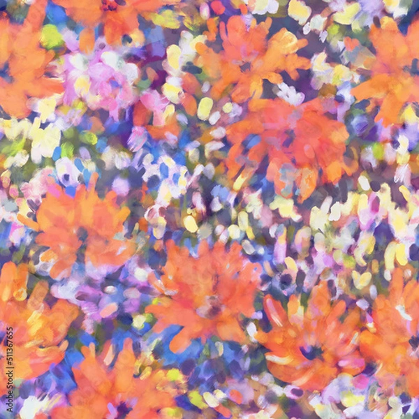 Fototapeta Seamless bright floral patterns made in the style of impressionism. multicolor free strokes hand-drawn expressive. Juicy bright fashionable summer trend. Gorgeous bright flowers painted by hand