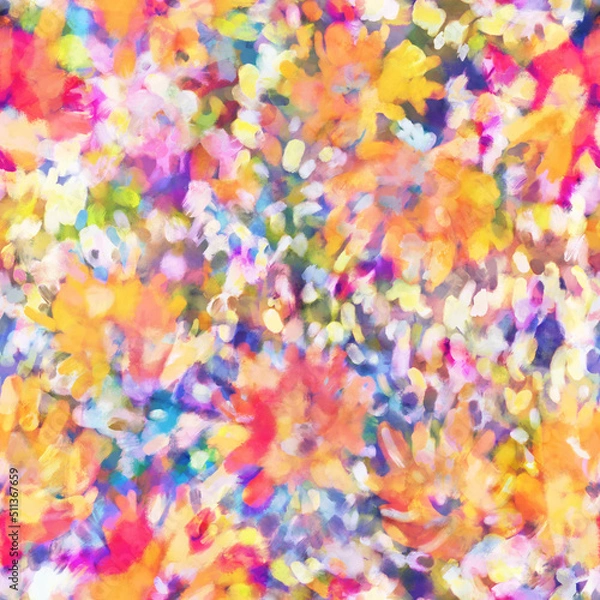 Fototapeta Seamless bright floral patterns made in the style of impressionism. multicolor free strokes hand-drawn expressive. Juicy bright fashionable summer trend. Gorgeous bright flowers painted by hand