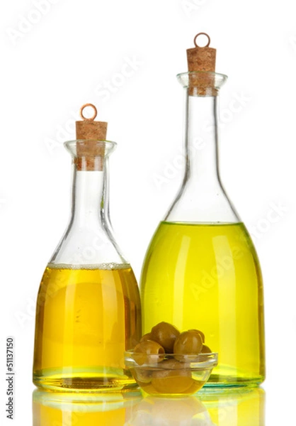Obraz Original glass bottles with salad dressing isolated on white