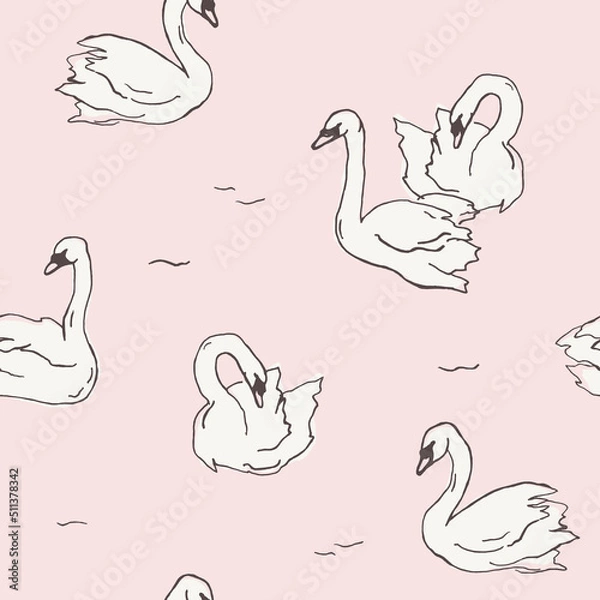 Obraz Beautiful seamless pattern with hand drawn swans