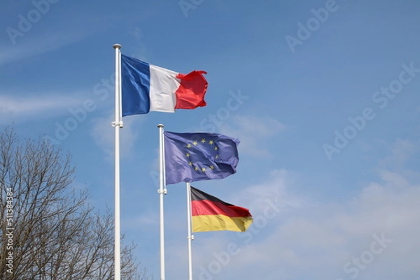 Fototapeta Drapeaux de la France de l'Europe et de l'Allemagne