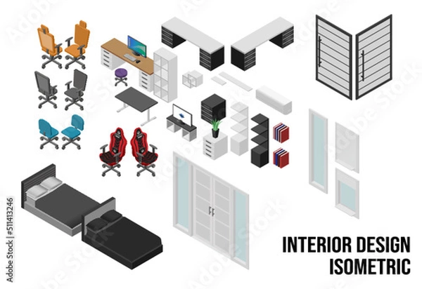 Fototapeta interior isometric asset design 