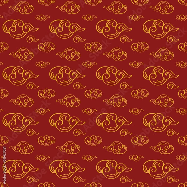 Fototapeta Line art seamless cloud pattern on colored background.