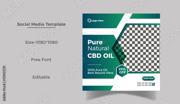 Obraz Hemp products or CBD oil social media post web banner  and Instagram post template design