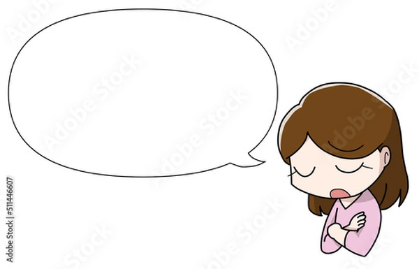 Fototapeta うつむきつつ話す女性フキダシ付き