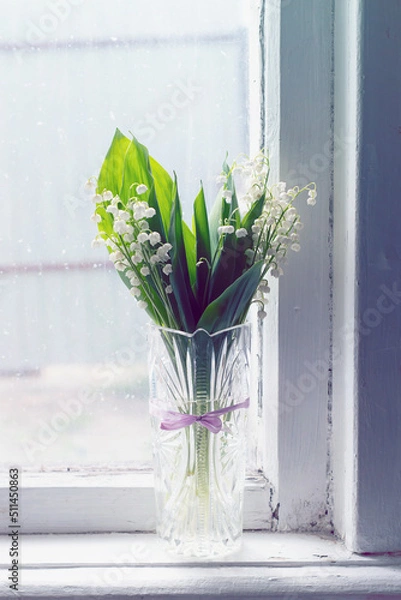 Obraz Lilies of the valley bouquet. The floral background is delicate.
