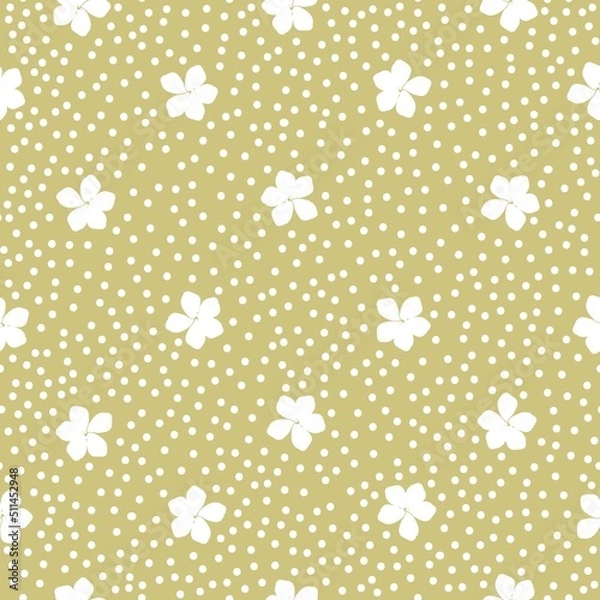 Fototapeta Simple vintage pattern. Cute white flowers and dots. Beige background. Fashionable print for textiles and wallpaper.