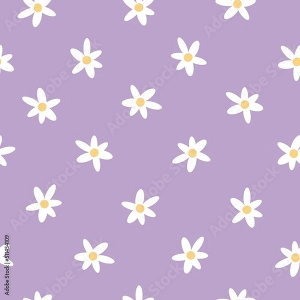 Fototapeta Seamless vintage pattern. cute white flowers on a lilac background. vector texture. fashionable print for textiles and wallpaper.