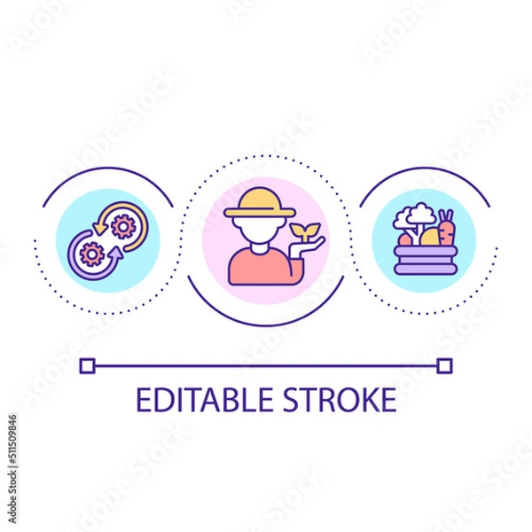 Fototapeta Agricultural business loop concept icon. Farm professional. Agribusiness abstract idea thin line illustration. Farming industry. Isolated outline drawing. Editable stroke. Arial font used