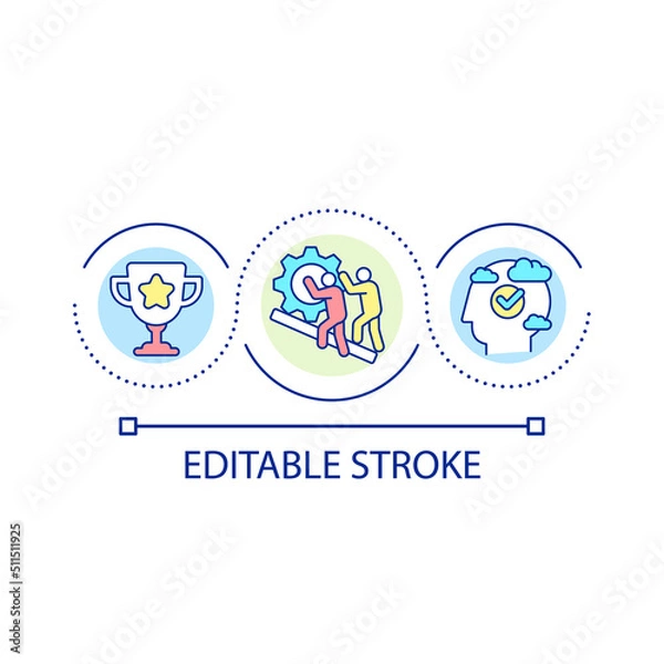 Fototapeta Motivation to study loop concept icon. Teamwork and projects participation. Challenge abstract idea thin line illustration. Isolated outline drawing. Editable stroke. Arial font used