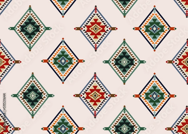 Fototapeta Ethnic tribal seamless pattern. Vector boho geometric mosaic. Aztec style.